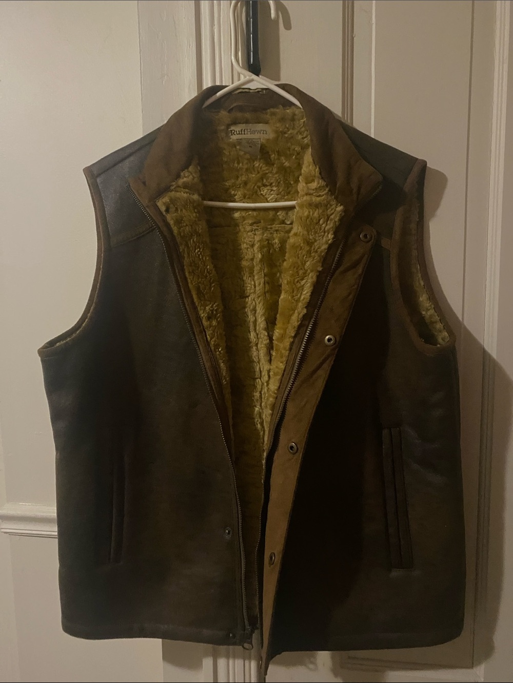 Ruff Hewn Brown Faux Suede Vest with Tan Plush Interior